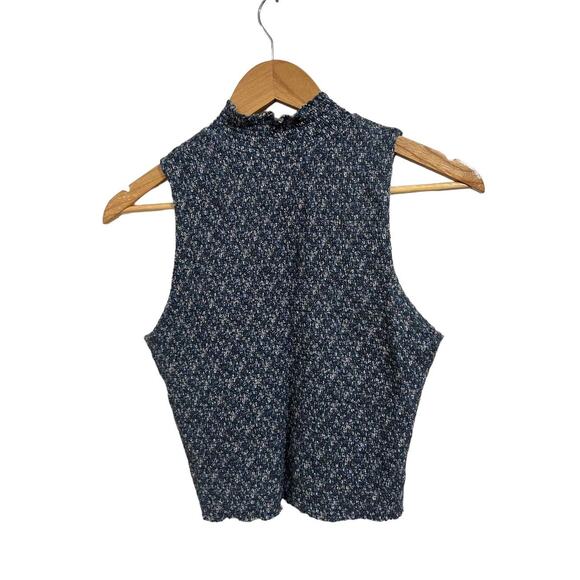 Nation Women's Blue Bibi Smocked Mock Neck Cropped Tank Wildflower Size Medium - Picture 6 of 6